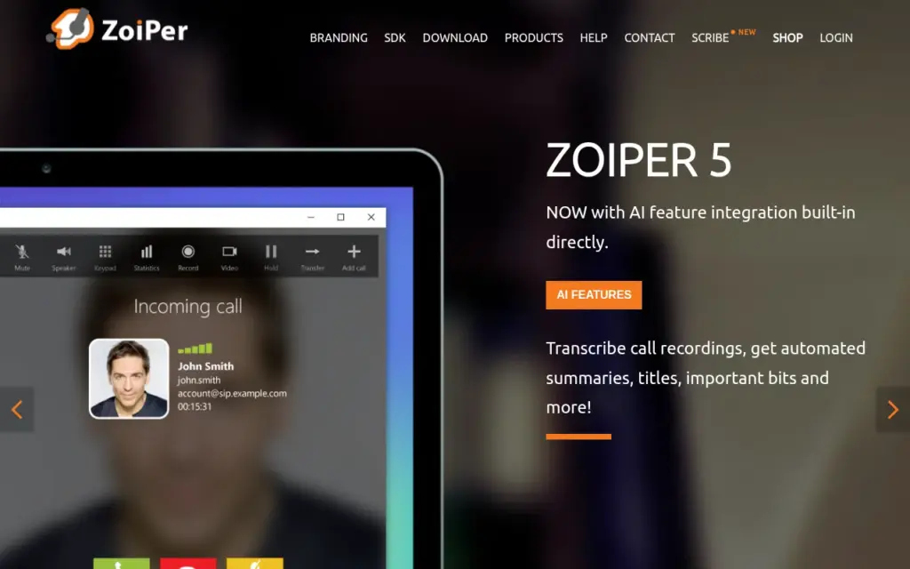 Zoiper — strona produktu na stronie producenta (zrzut ekranu)